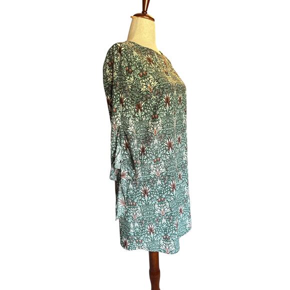 Morris & Co x H&M Dress | Green Floral Print | Bell Sleeve Tie Detail | Size 6 - Picture 2 of 8